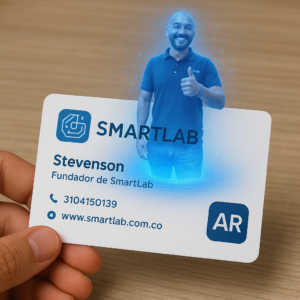 tarjetas de realidad aumentada muestra un holograma sobre una tarjeta de presentación